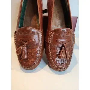 Men\'s Sz 9 W Nettleton Dark Brown S Tassel Loafers Shoes Woven Leather India Men main image 2